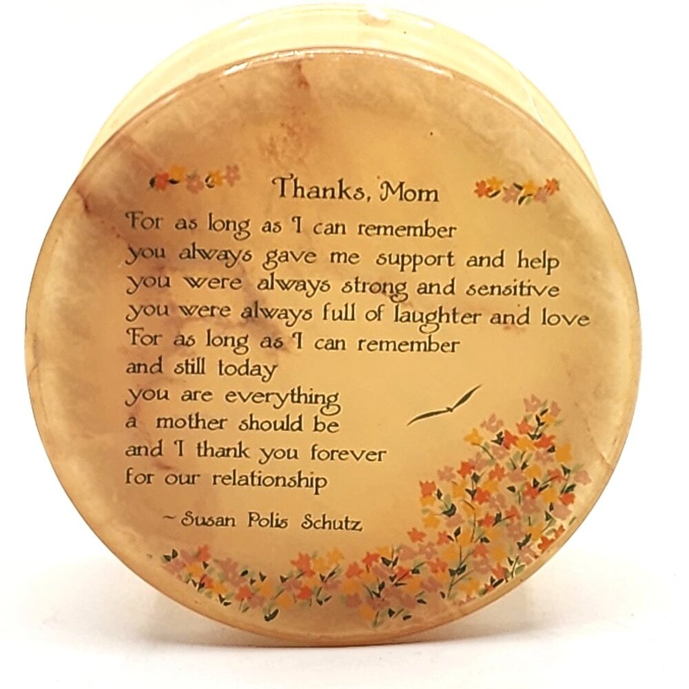 Genuine Vtg. Alabaster Hand Carved Jewelry Trinket Thanks Mom poem Mothers Gift